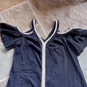 Cold-Shoulder Black Women's Dress with Cream Trim